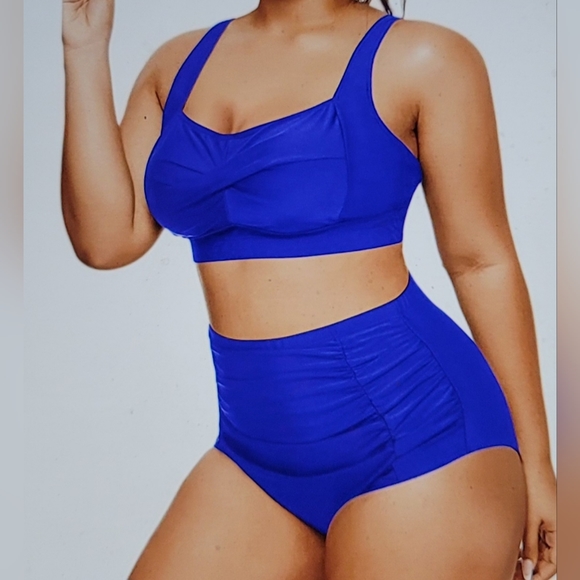 NWT Plus Size Retro Vintage Pin Up High Waisted Ruched twist Front Bikini Swim - Picture 3 of 14